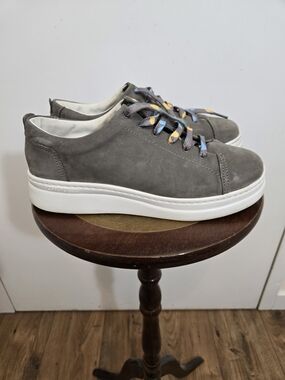 Camper Gray Suede Platform Sneaker with Original Multicolor Laces